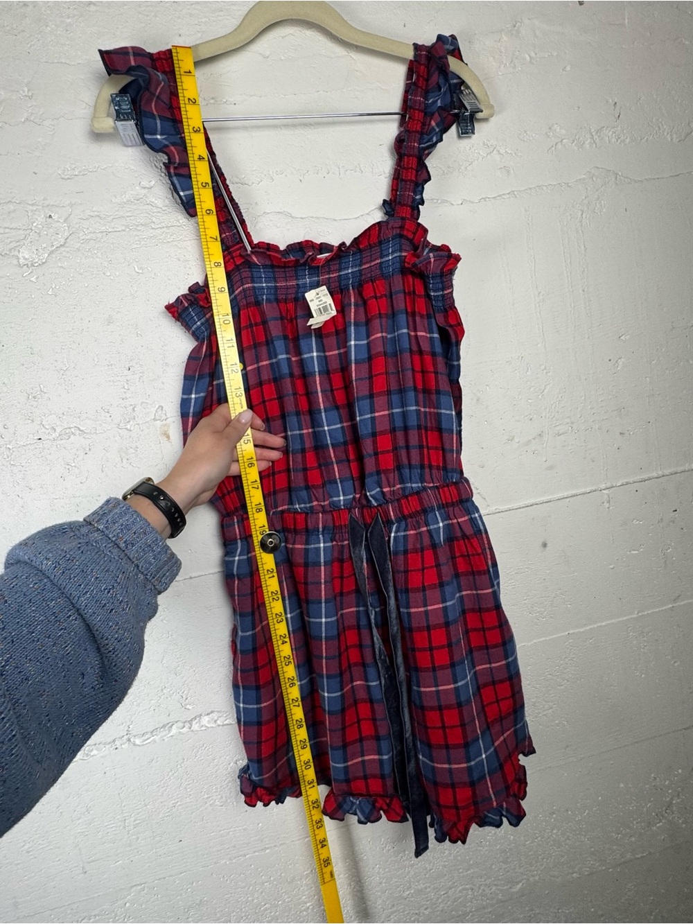 Aerie Flannel Plaid Romper In Chilly Red Blue pajama PJ Ruffled  Size M NWT - Picture 9 of 10